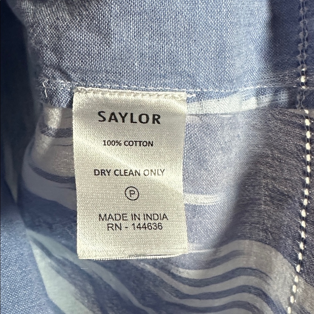 SAYLOR Blue Ikat Ruffle Blouse Cotton Summer Vacation Resortwear Tassels Medium - Picture 6 of 8